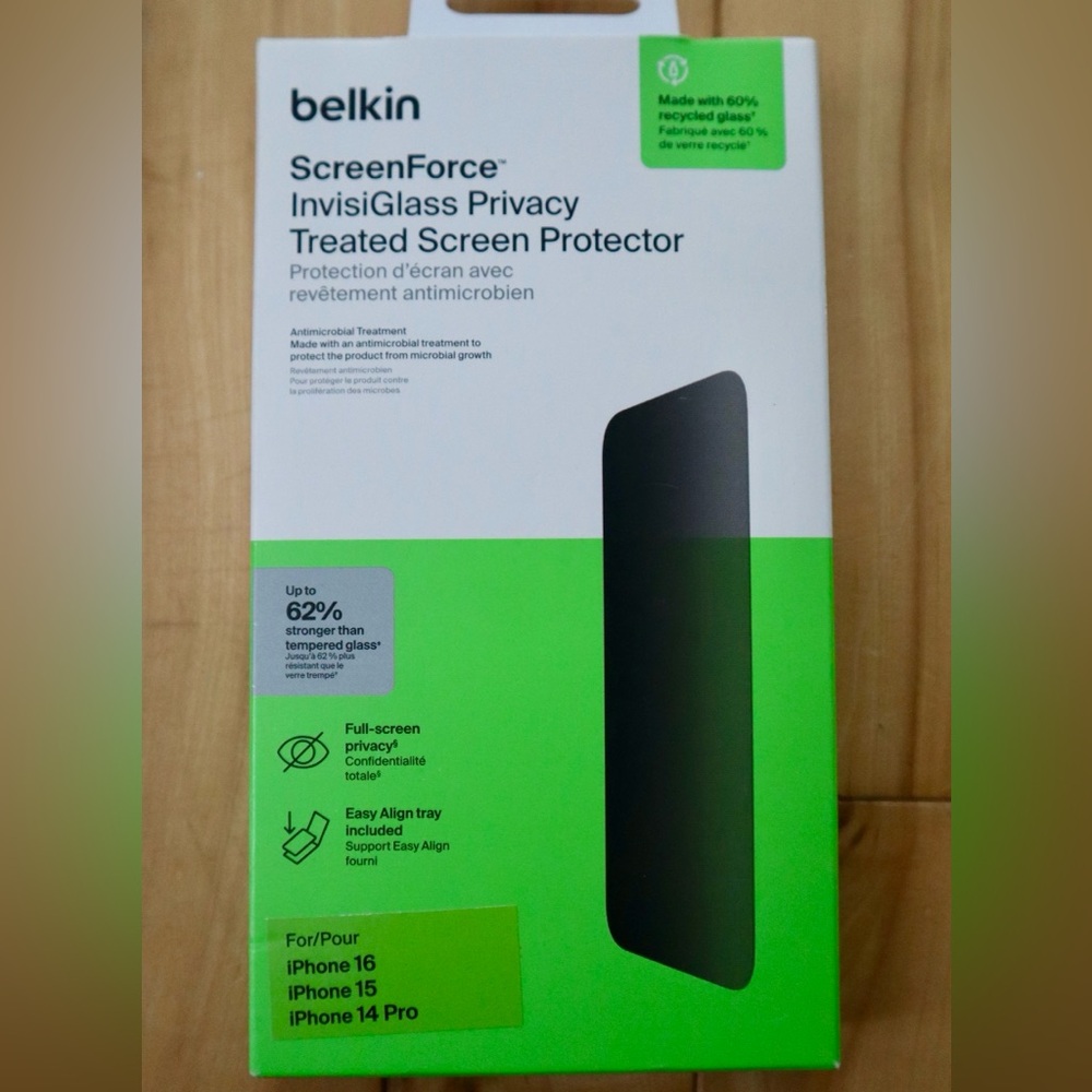 belkin ScreenForce InvisiGlass Privacy Screen Protector (iPhone 14 pro, 15, 16) - Picture 5 of 5